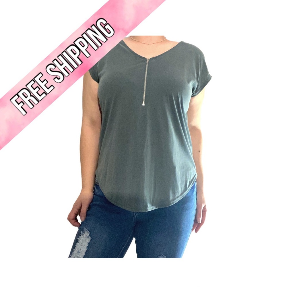 Green Envelope tunic w/ v-neck zipper detail - teal